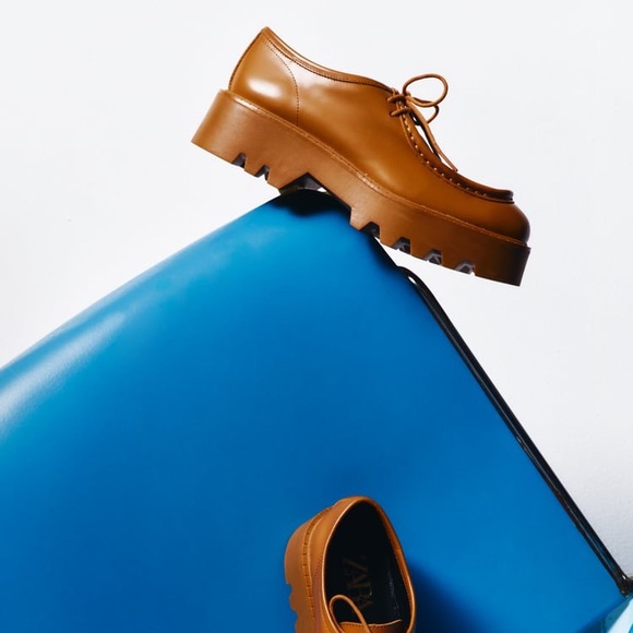 Zara Brown Flat Platform Leather Loafers - Picture 3 of 10